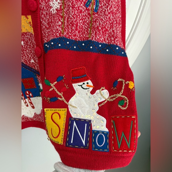 Bobbie Brooks UGLY  Christmas Sweater Large Cardigan Beaded, Sequins - Picture 4 of 12